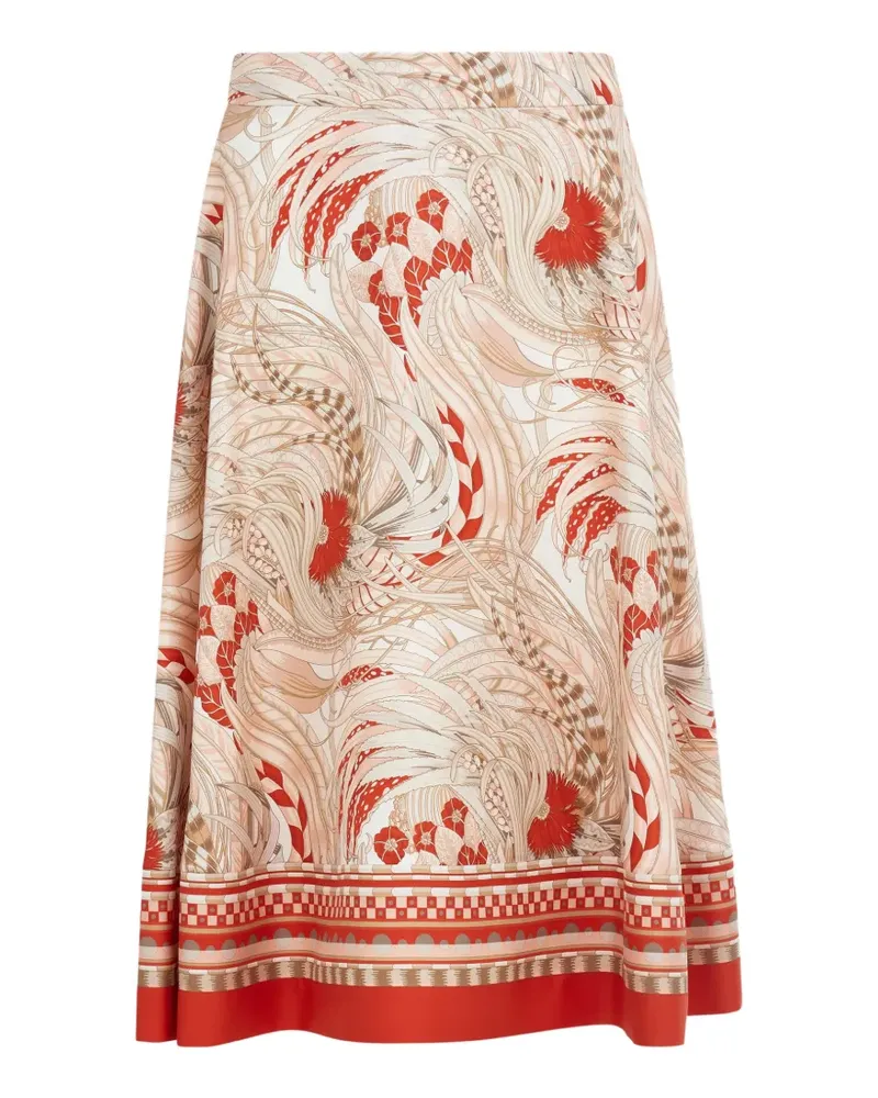 Ferragamo Langer Rock mit Hahn-Print - Nude Nude