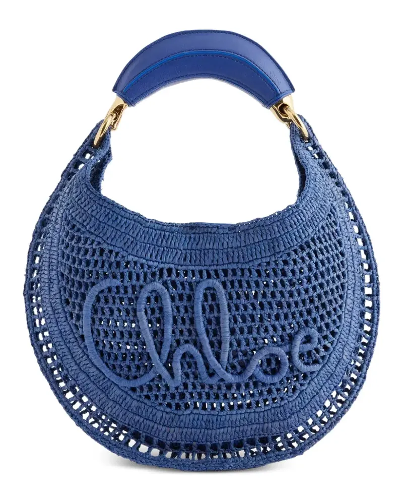 Chloé woven logo-lettering shoulder bag - Blau Blau