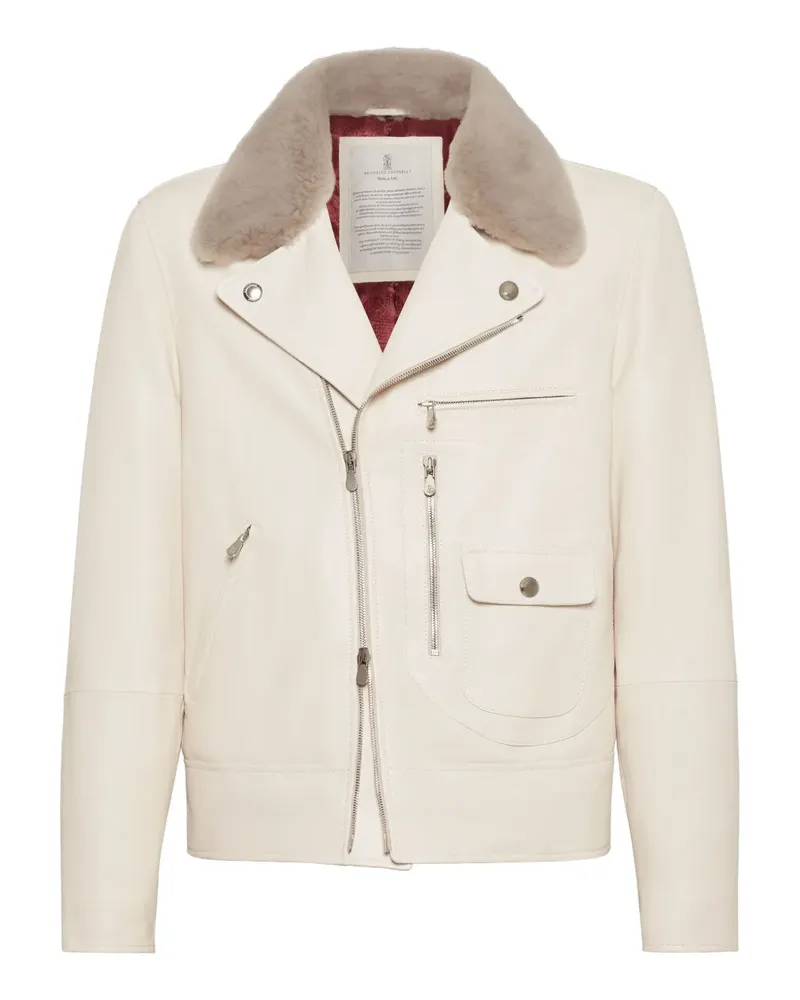 Brunello Cucinelli Lederjacke mit Pelzkragen - Nude Nude