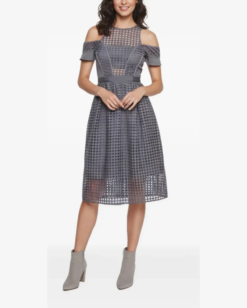 Self-Portrait Stardust grid lace mini dress - Grau Grau