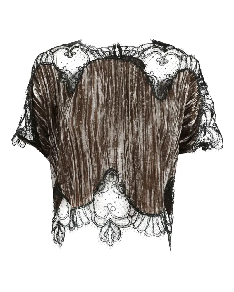 COSTARELLOS Top aus Samt mit Spitze - Braun Braun