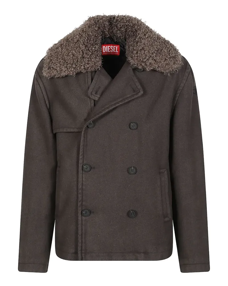 Diesel Doppelreihiger Mantel mit Shearling-Kragen - Grau Grau
