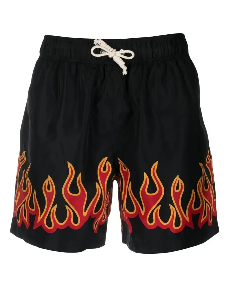 Palm Angels Badeshorts mit Flammen-Print - Schwarz Schwarz