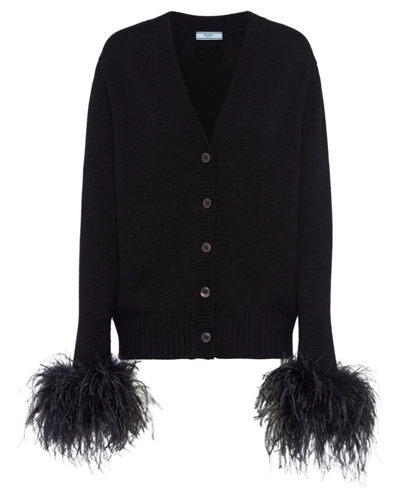 Prada Cardigan mit Federn - Schwarz Schwarz