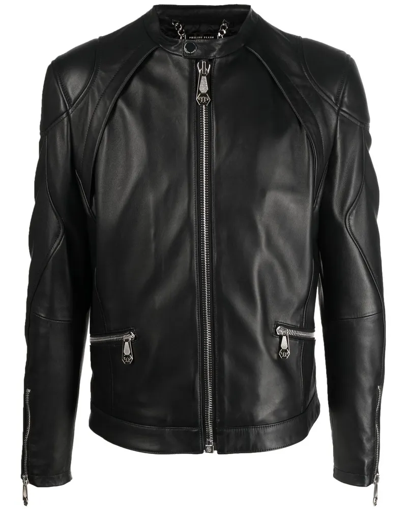 Philipp Plein Bikerjacke mit Reißverschluss - Schwarz Schwarz