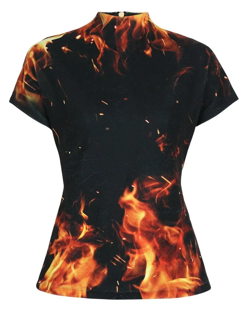 Balmain Samtoberteil mit Flammen-Print - Schwarz Schwarz
