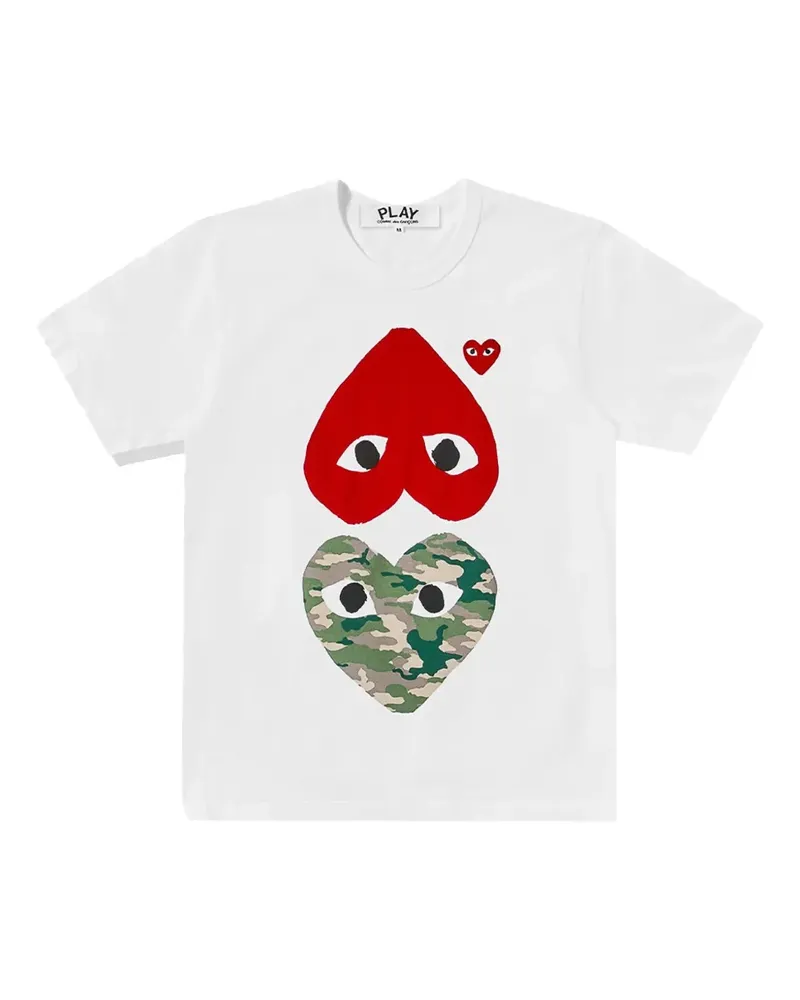 Comme des Garçons Camouflage Upside Down Double Heart T-Shirt - Weiß Weiß