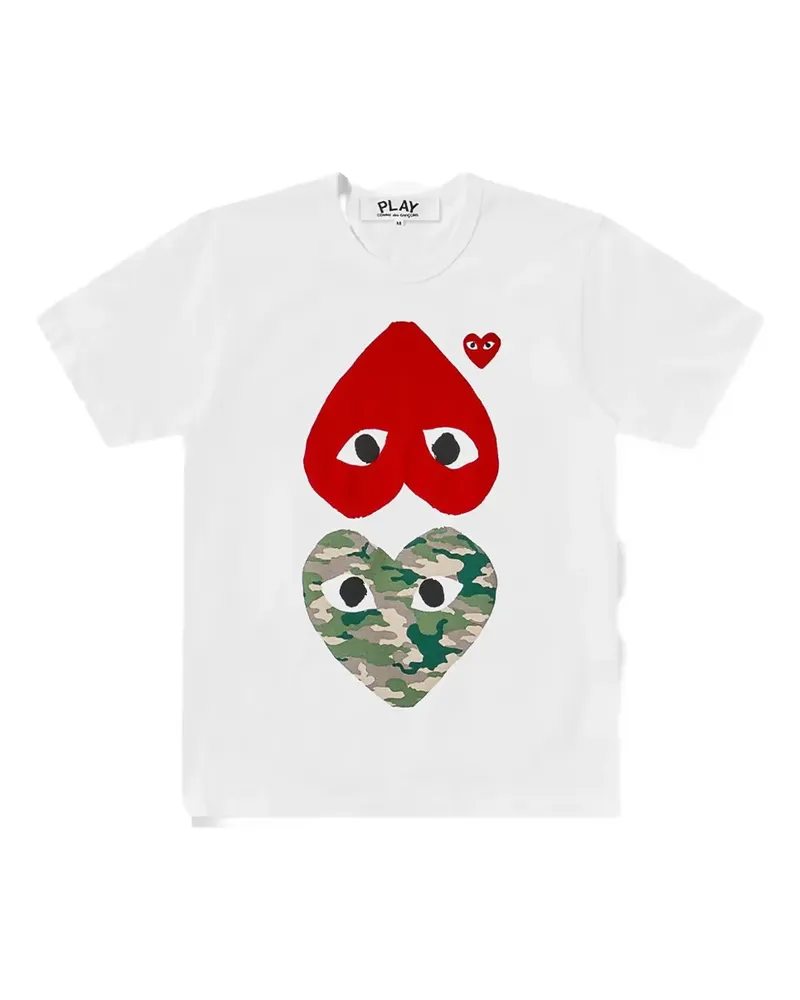 Comme des Garçons Camouflage Upside Down Double Heart T-shirt - Weiß Weiß
