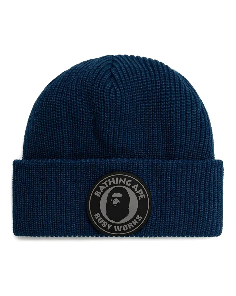 BAPE Gerippte Beanie mit Logo-Patch - Blau Blau