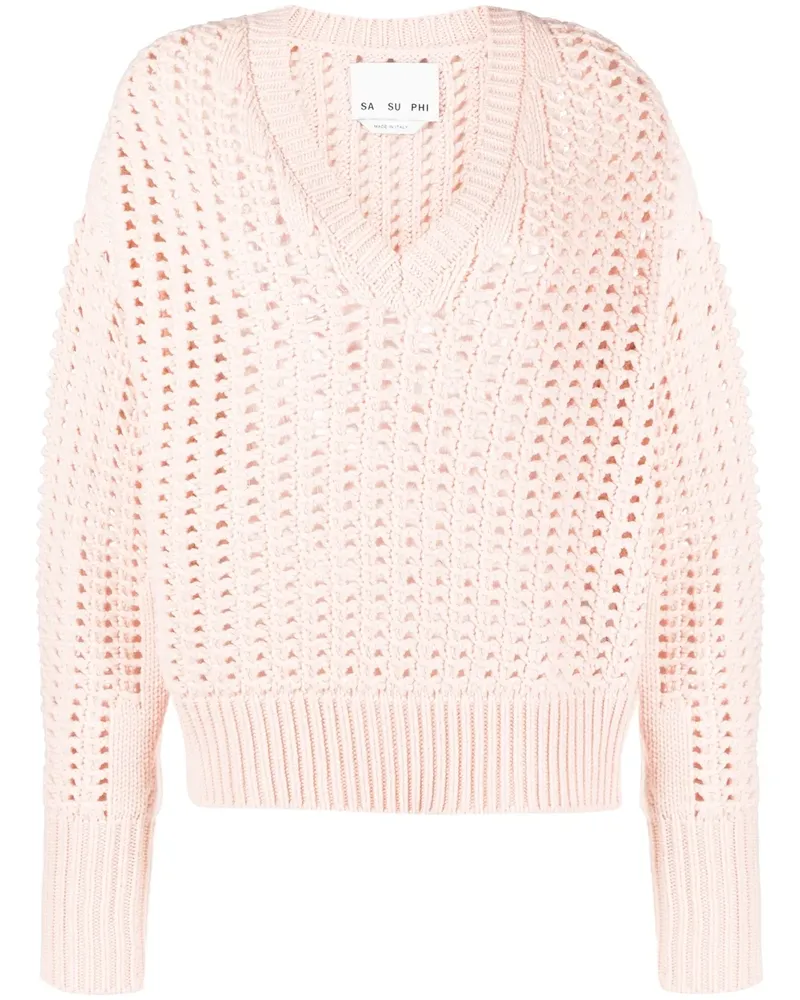 Sa Su Phi Pullover mit Lochstrickmuster - Rosa Rosa