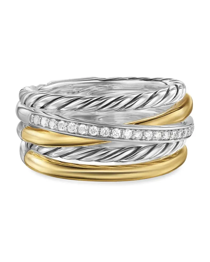 David Yurman 18kt Crossover Five Row Gelbgoldring mit Diamant 11mm - Silber Silber