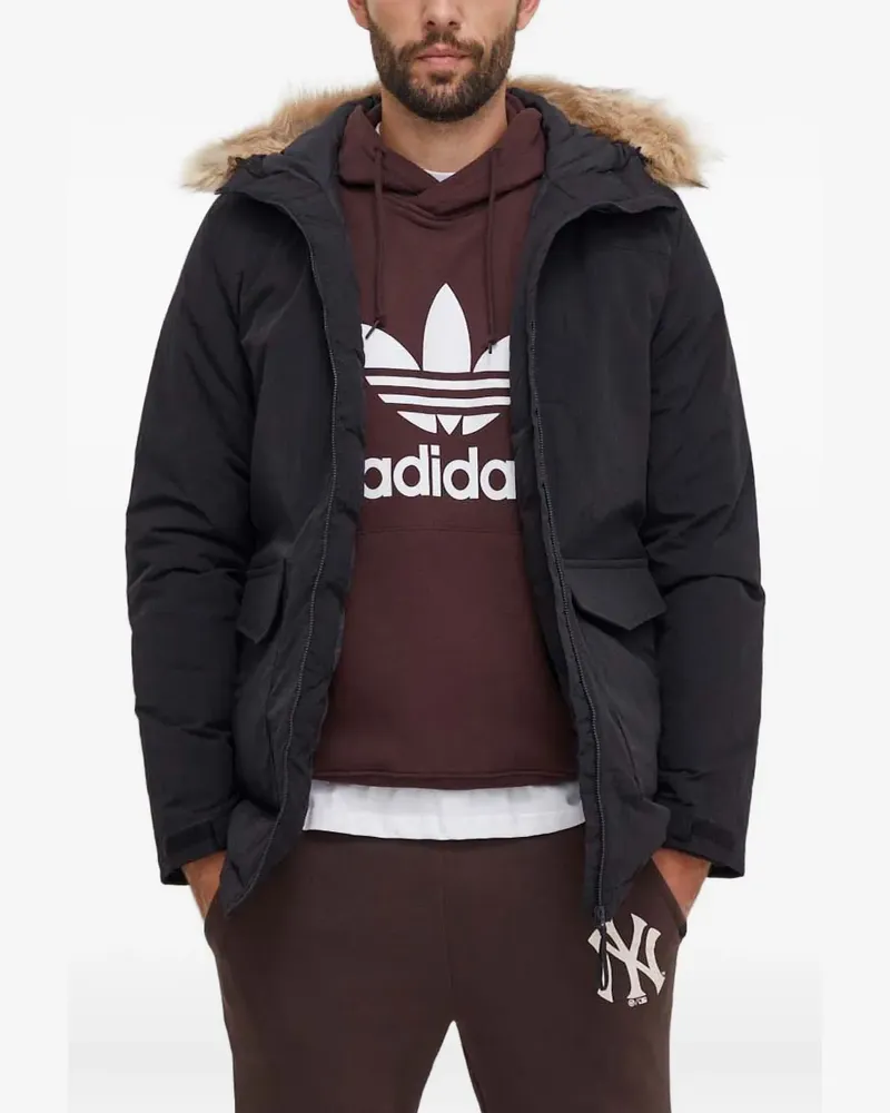 adidas faux-fur hooded parka - Schwarz Schwarz