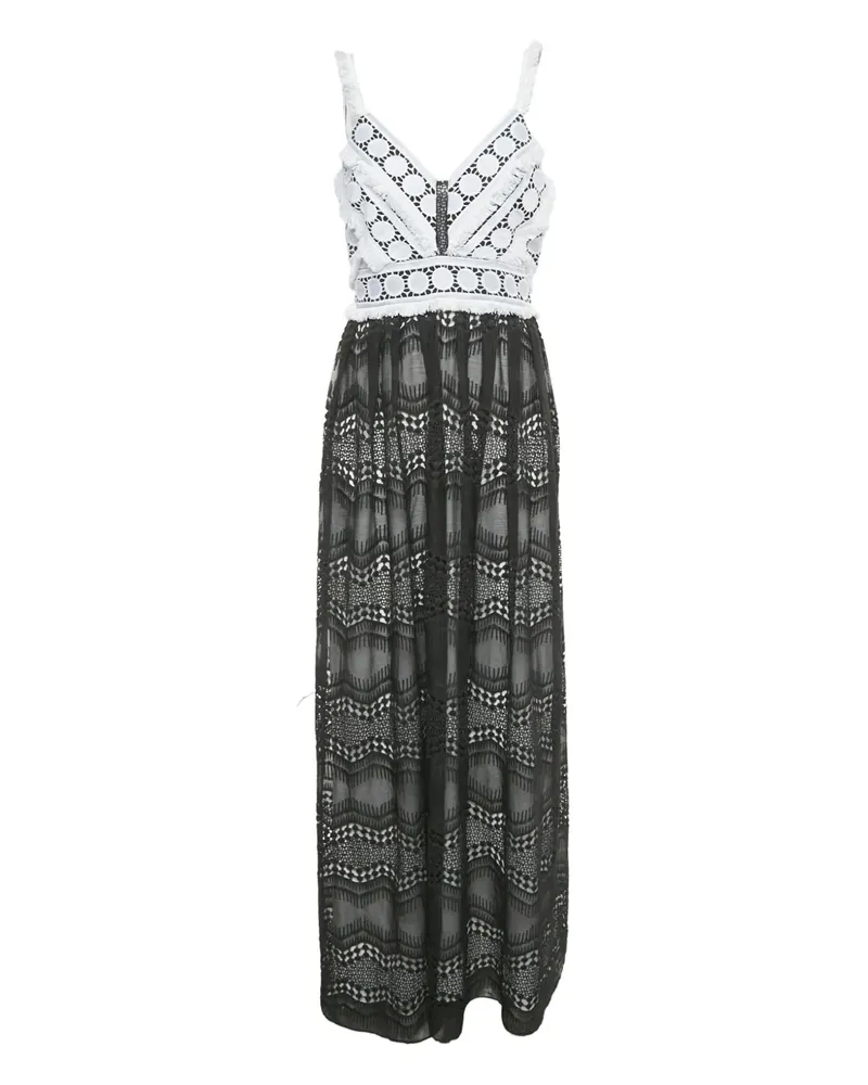 Badgley Mischka lace-detail frayed maxi dress - Schwarz Schwarz