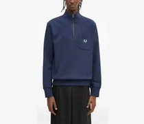 Besticktes Sweatshirt mit halblanger Reißverschlusstasche - Blau