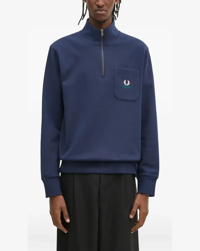 Fred Perry Besticktes Sweatshirt mit halblanger Reißverschlusstasche - Blau Blau