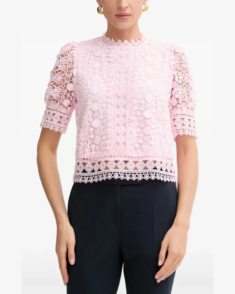 Morgan lace-overlay short-sleeve top - Rosa Rosa
