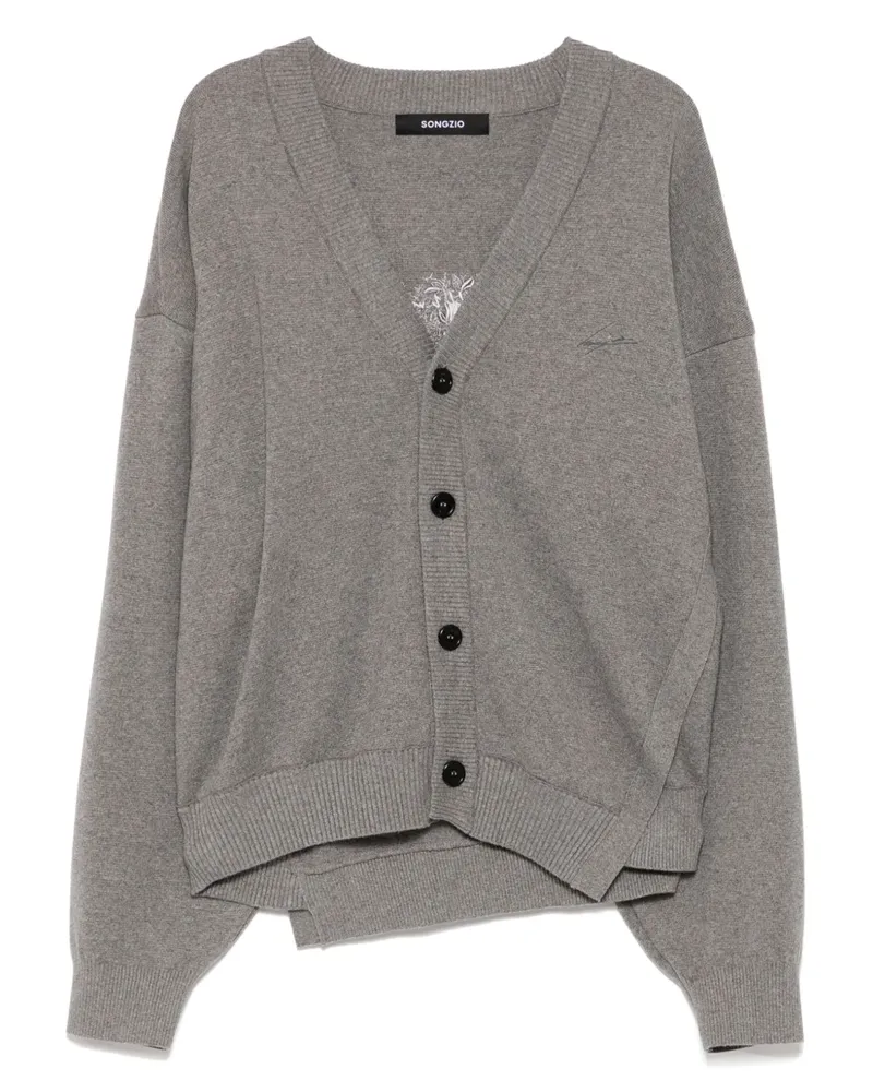 SONGZIO Asymmetrischer Cardigan mit Poetry-Stickerei - Grau Grau