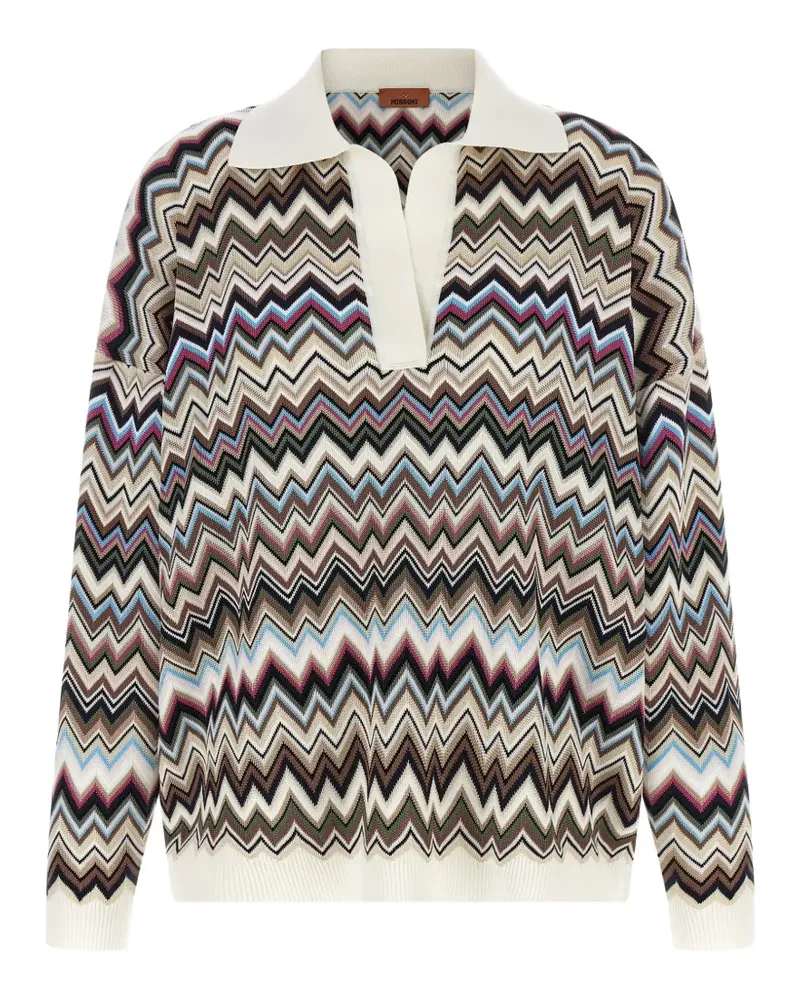 Missoni oversized wool and viscose zig zag polo - Nude Nude