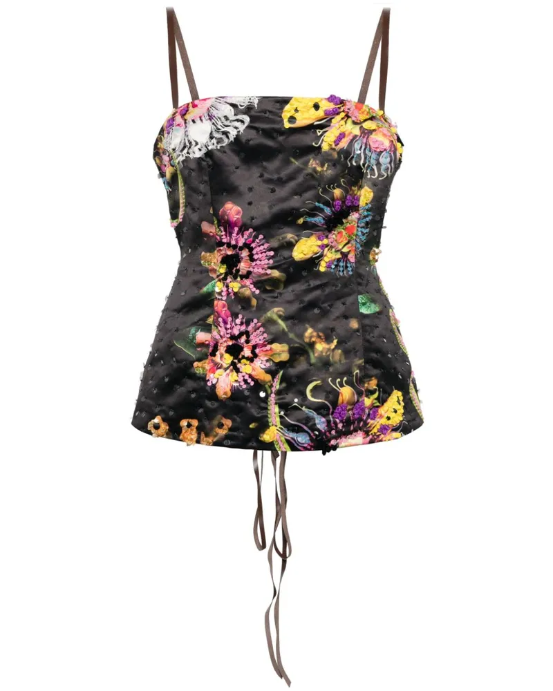 Cynthia Rowley Verziertes Top aus Satin - Schwarz Schwarz
