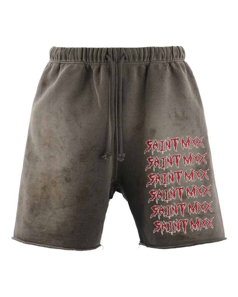 SAINT MXXXXXX logo-print raw-cut shorts - Grau Grau