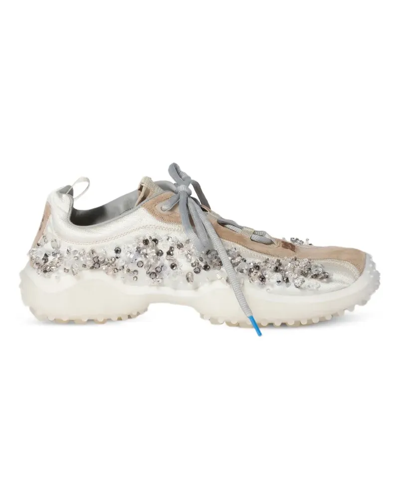 Miu Miu Bubble embroidered technical fabric and suede sneakers - Weiß Weiß