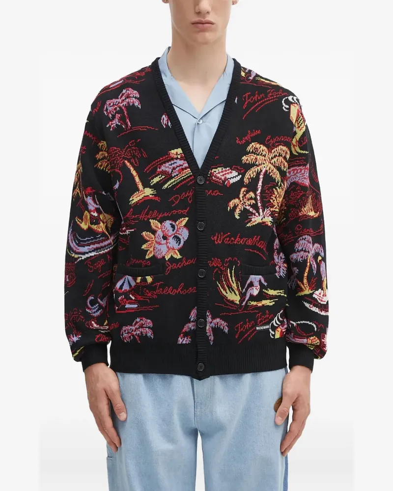 Wacko Maria Cardigan mit tropischem Muster - Schwarz Schwarz