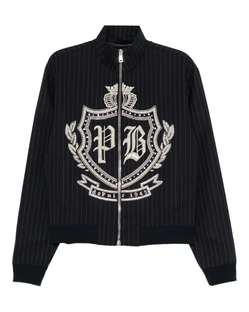 Balmain Jeansjacke mit Kristallen - Blau Blau