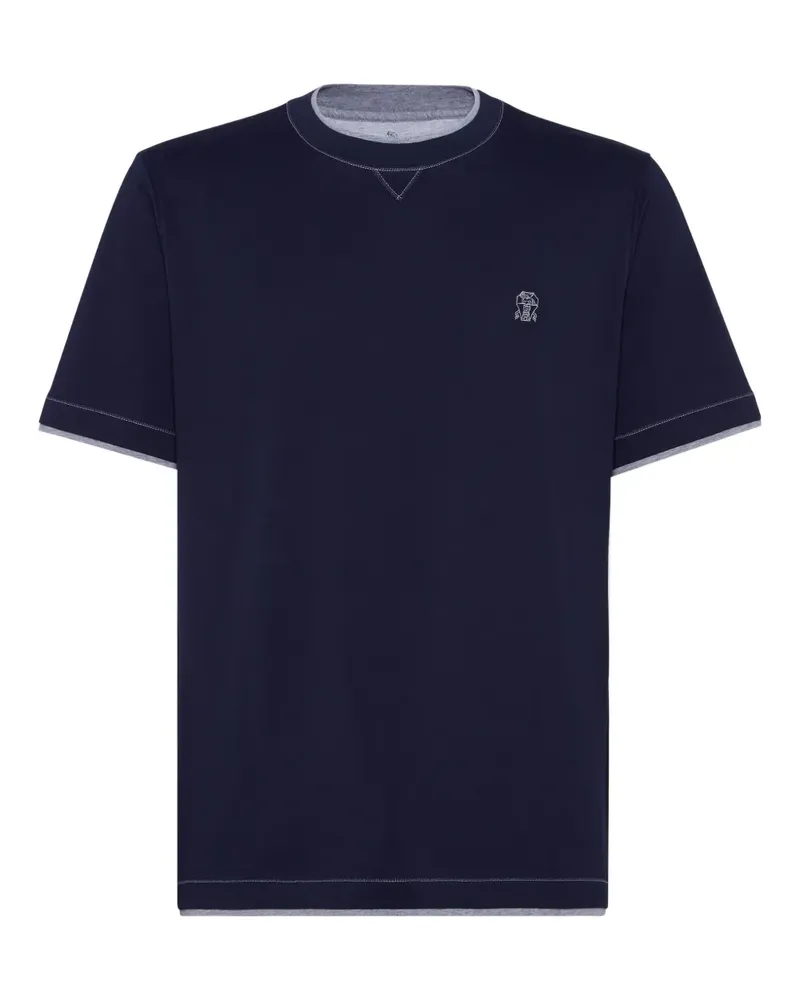 Brunello Cucinelli T-Shirt mit Logo-Stickerei - Blau Blau