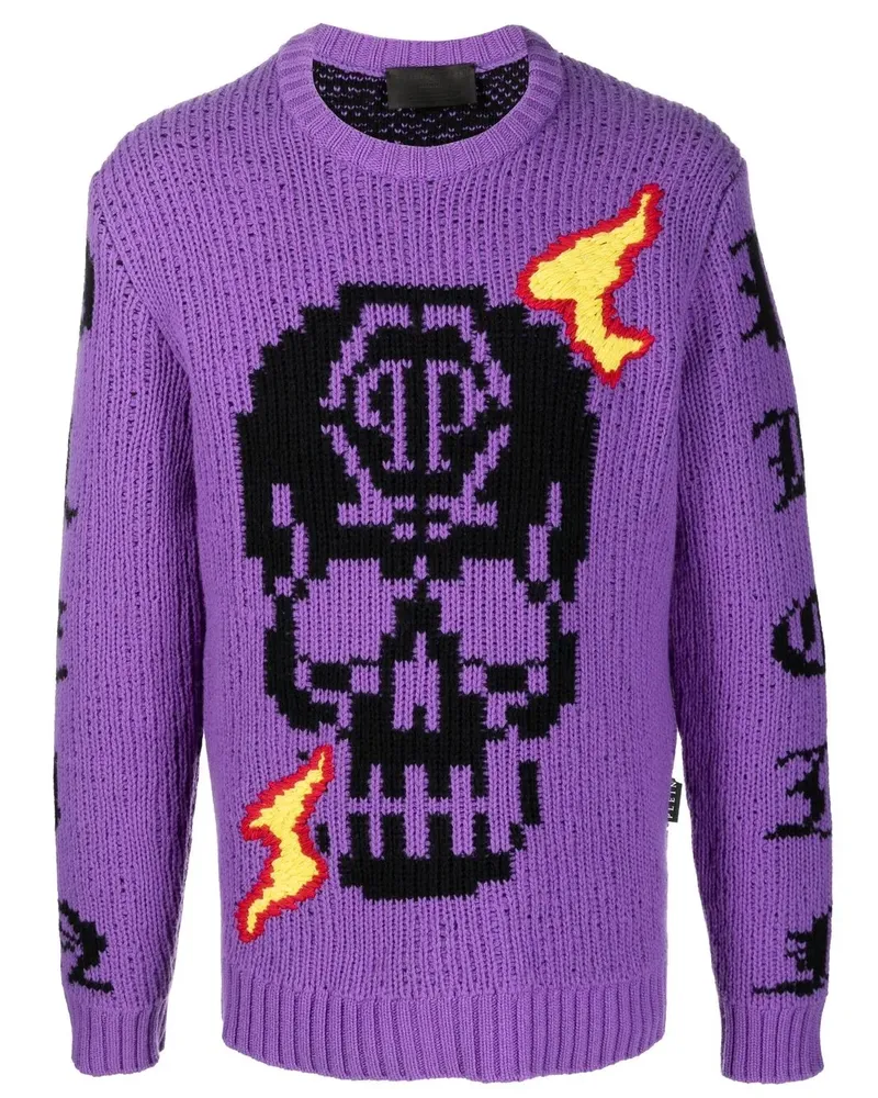 Philipp Plein Pullover mit Totenkopf-Stickerei - Violett Violett