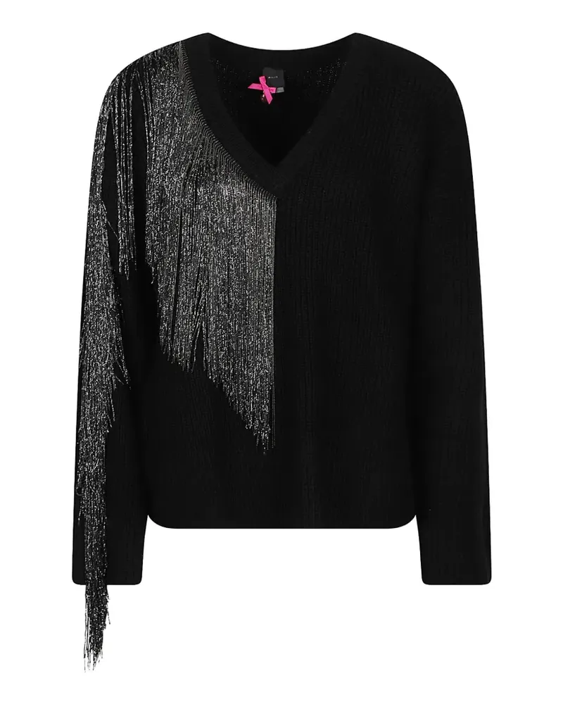 Pinko Rollkragenpullover mit Fransen - Schwarz Schwarz
