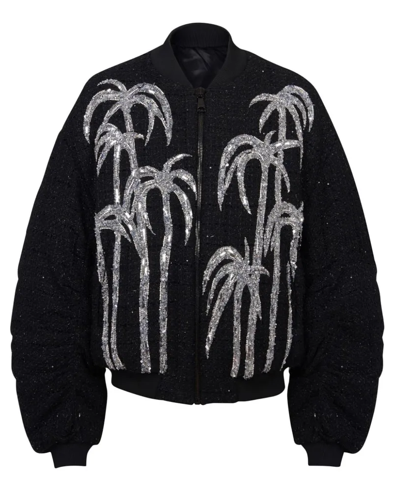 Balmain Bomberjacke mit Palmen-Print Schwarz