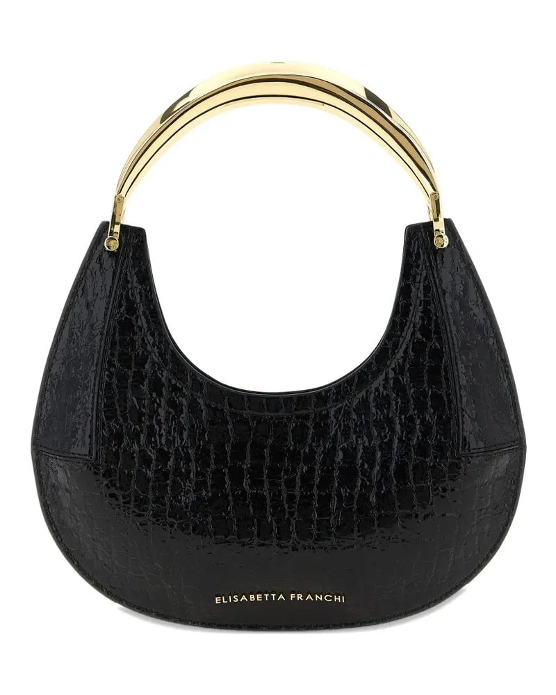 Elisabetta Franchi Halbrunde Schultertasche mit Kroko-Print - Schwarz Schwarz