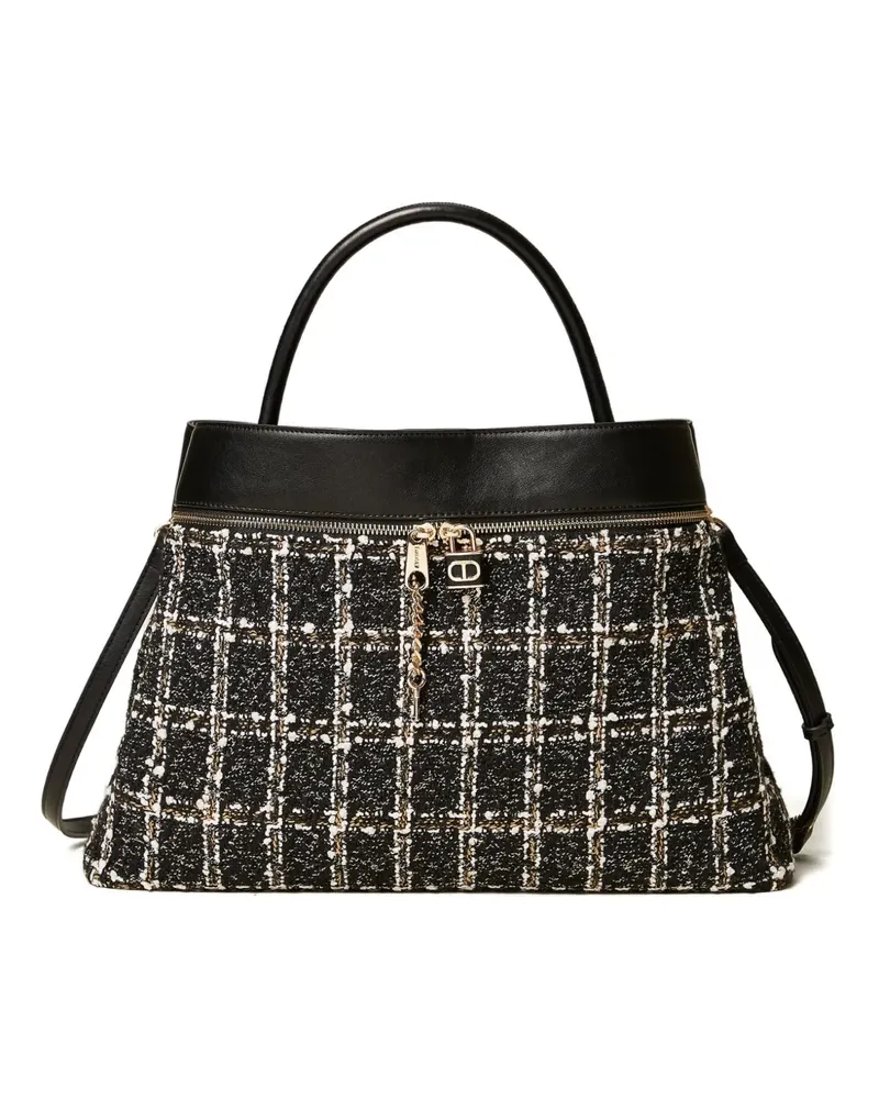 Twin-Set Karierter Tweed-Tote Bag - Schwarz Schwarz