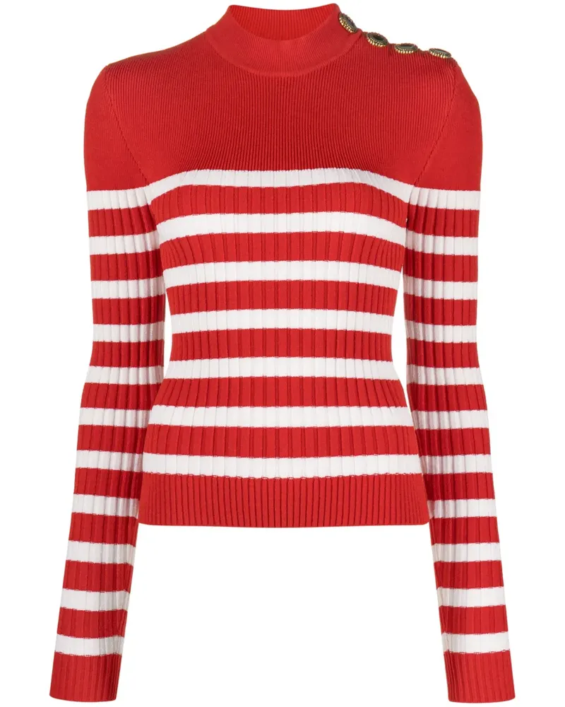 Balmain Gestreifter Rollkragenpullover - Rot Rot
