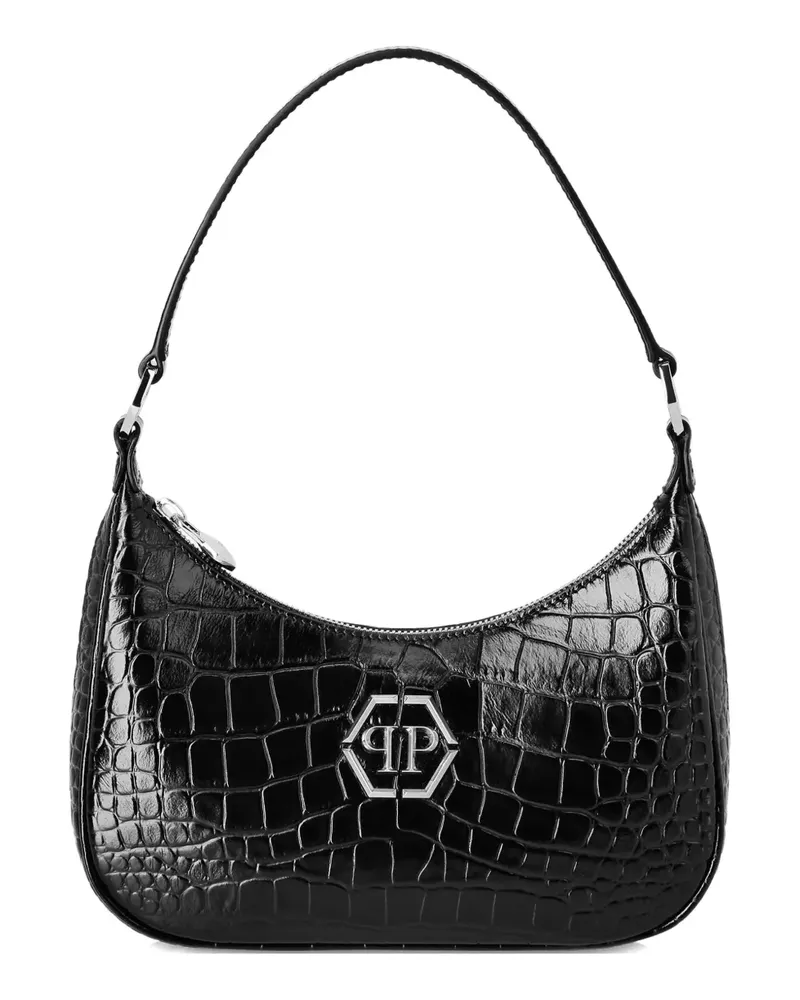 Philipp Plein Schultertasche mit Kroko-Prägung - Schwarz Schwarz