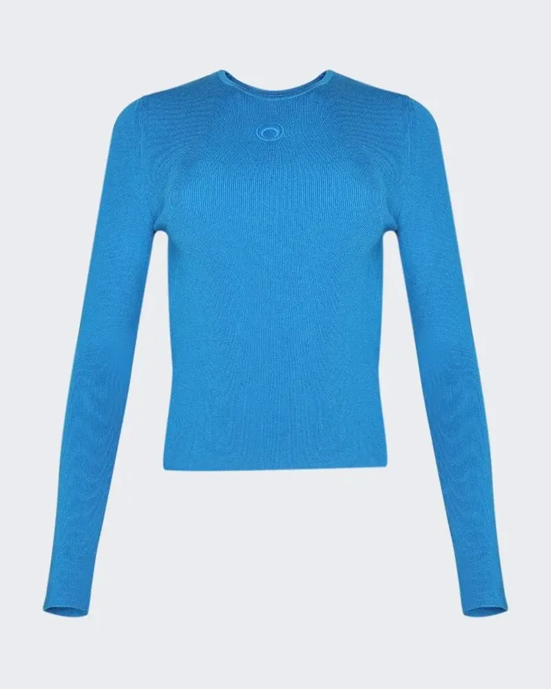 Marine Serre Fein gerippter Pullover - Blau Blau
