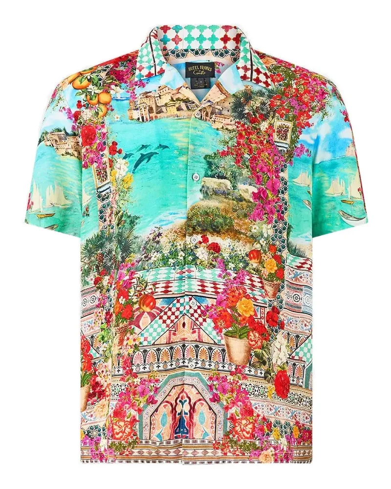 Camilla Meet Me In Mallorca graphic-print camp-collar shirt - Blau Blau