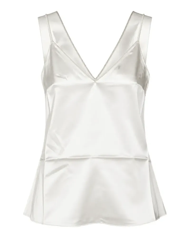 Brunello Cucinelli satin-finish V-neck top - Weiß Weiß
