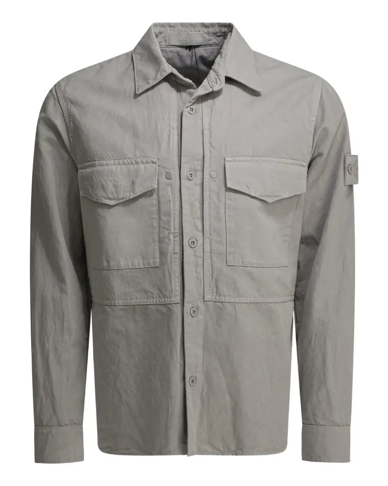 Stone Island logo-patch flap-pocket shirt - Grau Grau