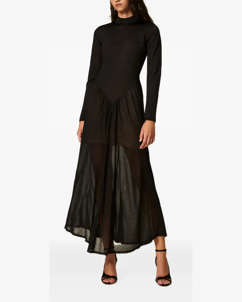 Twin-Set long knit dress with gathering - Schwarz Schwarz
