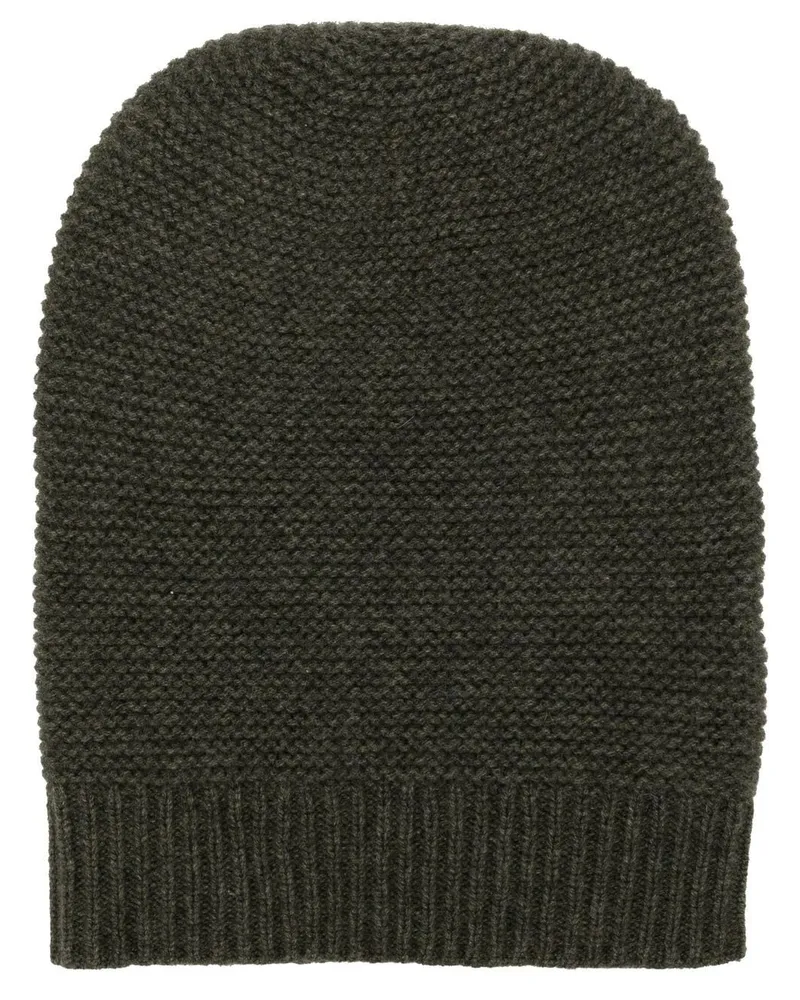 N.Peal Gestrickte Beanie mit Kontrasteinsatz Grün