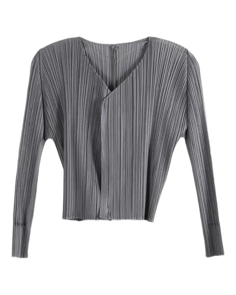 Issey Miyake pleated V-neck cardigan - Grau Grau