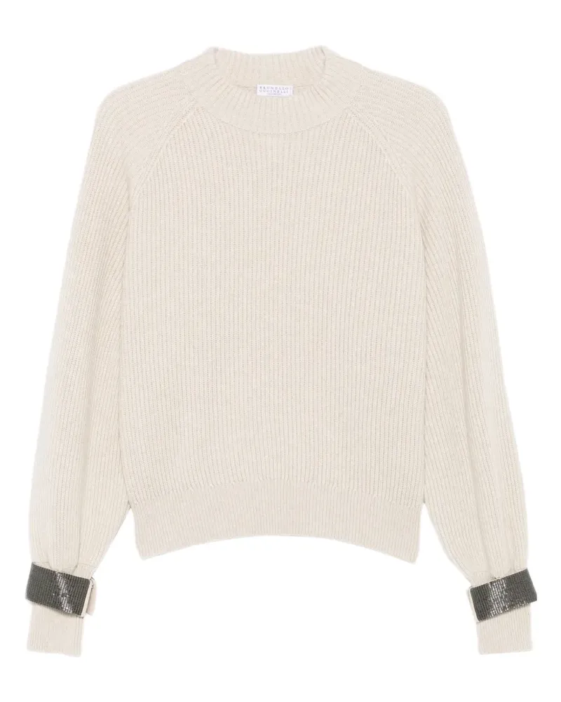 Brunello Cucinelli Gerippter Pullover mit verzierten Bündchen - Nude Nude