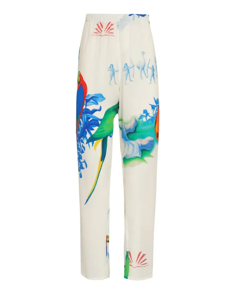 Amir Slama Hose mit Vogel-Print - Weiß Weiß