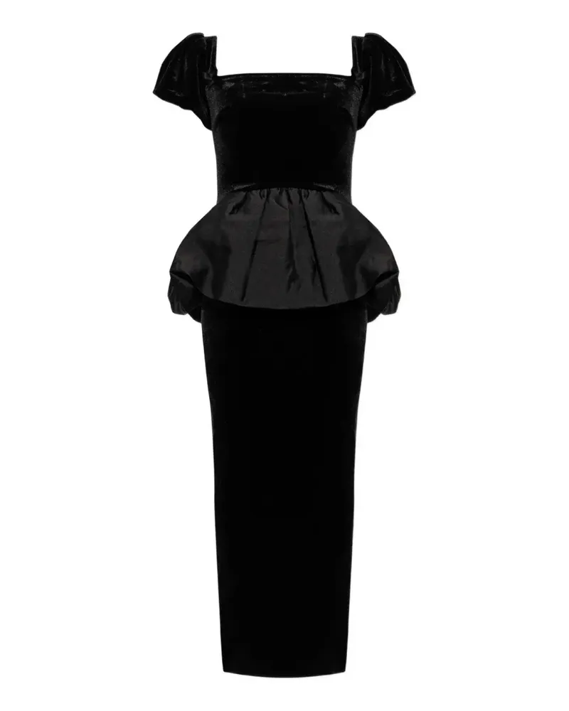 Self-Portrait velvet peplum midi dress - Schwarz Schwarz