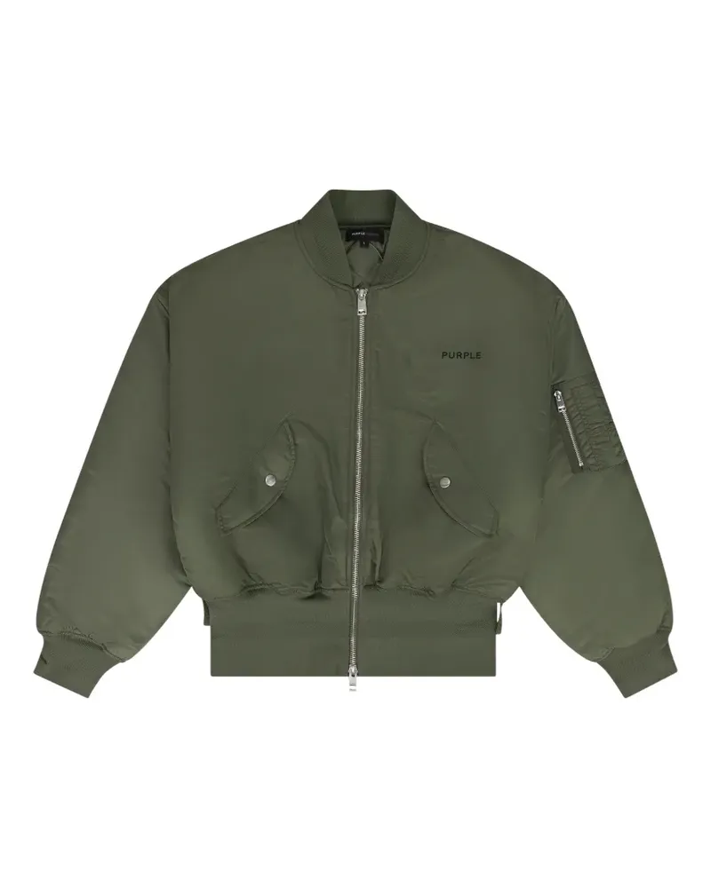 PURPLE BRAND logo-print satin bomber jacket - Grün Grün