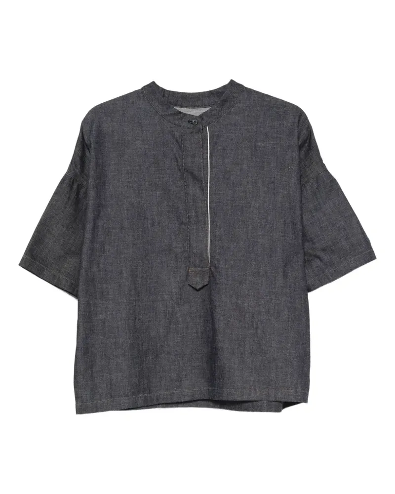 nine:inthe:morning Angela short-sleeve denim blouse - Blau Blau