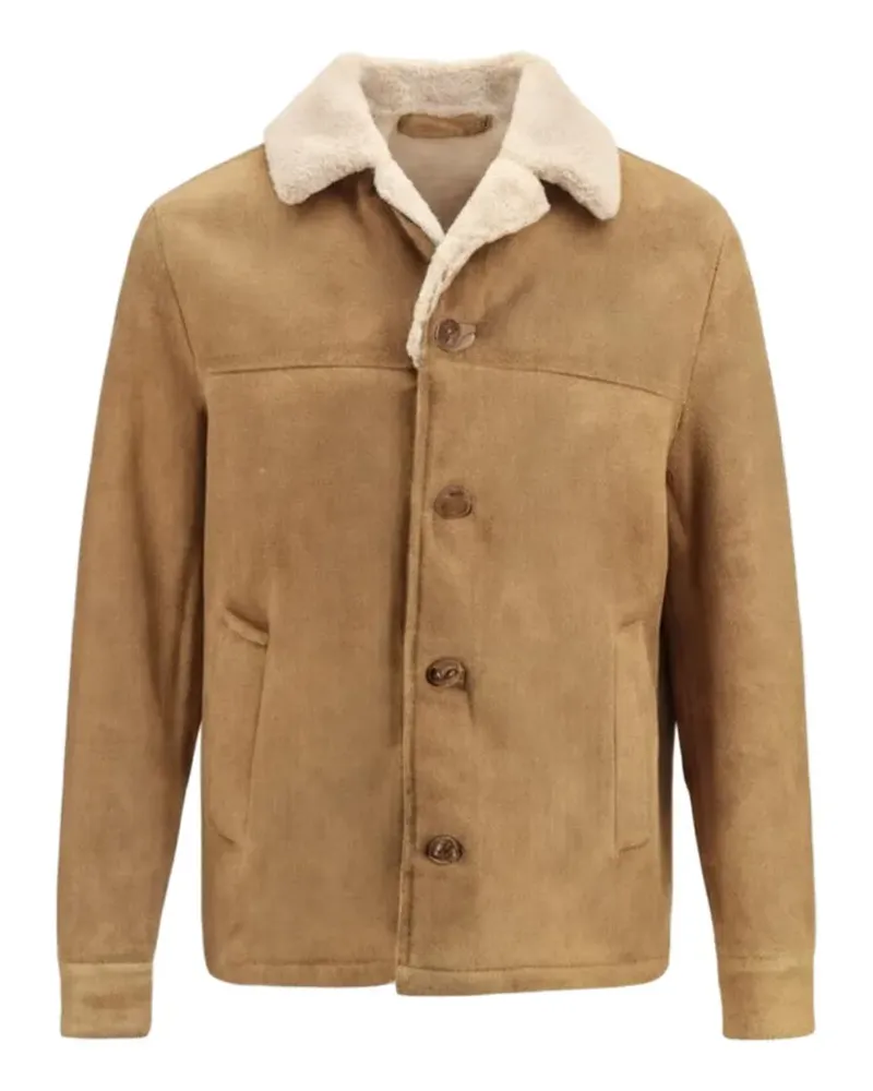 Salvatore Santoro shearling-collar button-up jacket - Nude Nude