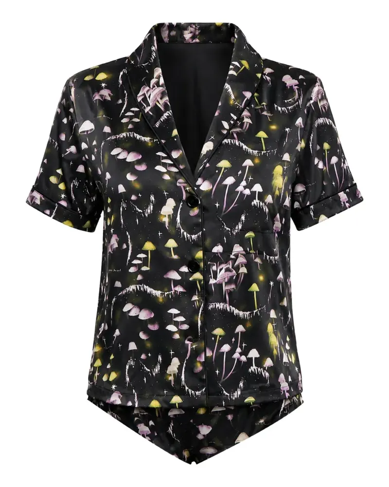 Fleur Du Mal Pyjama-Oberteil mit Pilz-Print - Schwarz Schwarz