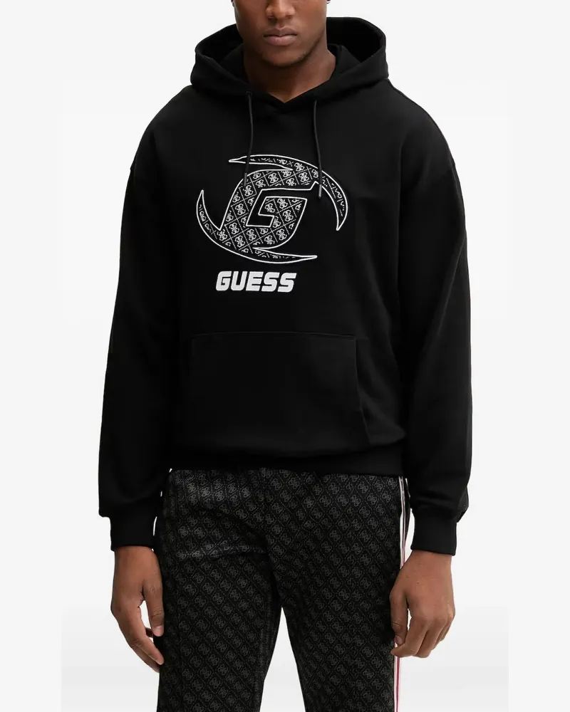 Guess logo-print drawstring hoodie - Schwarz Schwarz
